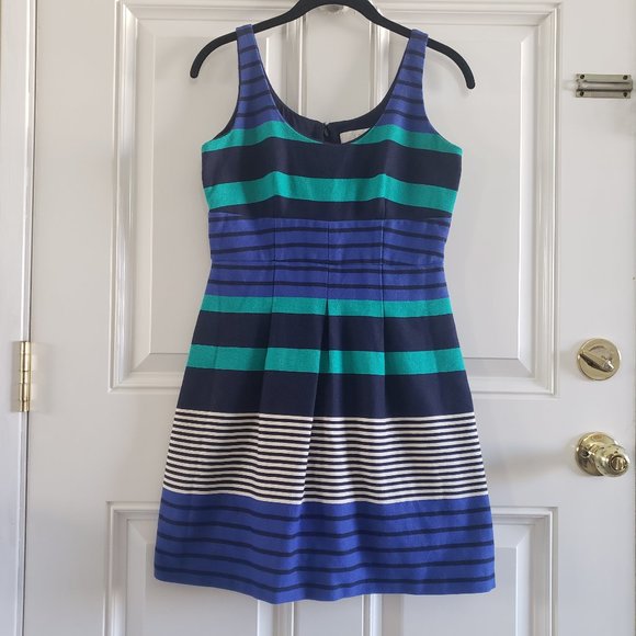 LOFT Sleeveless Fit & Flare Lined Stripe Multicolor DressSZ 00 - Picture 1 of 16